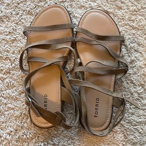 Torrid Sandals Brown Wide Strappy Taupe Faux Suede Strappy Gladiator